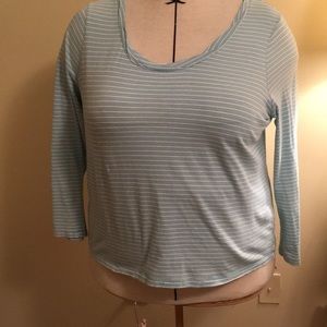 Talbots 2X skinny stripe light turquoise top.